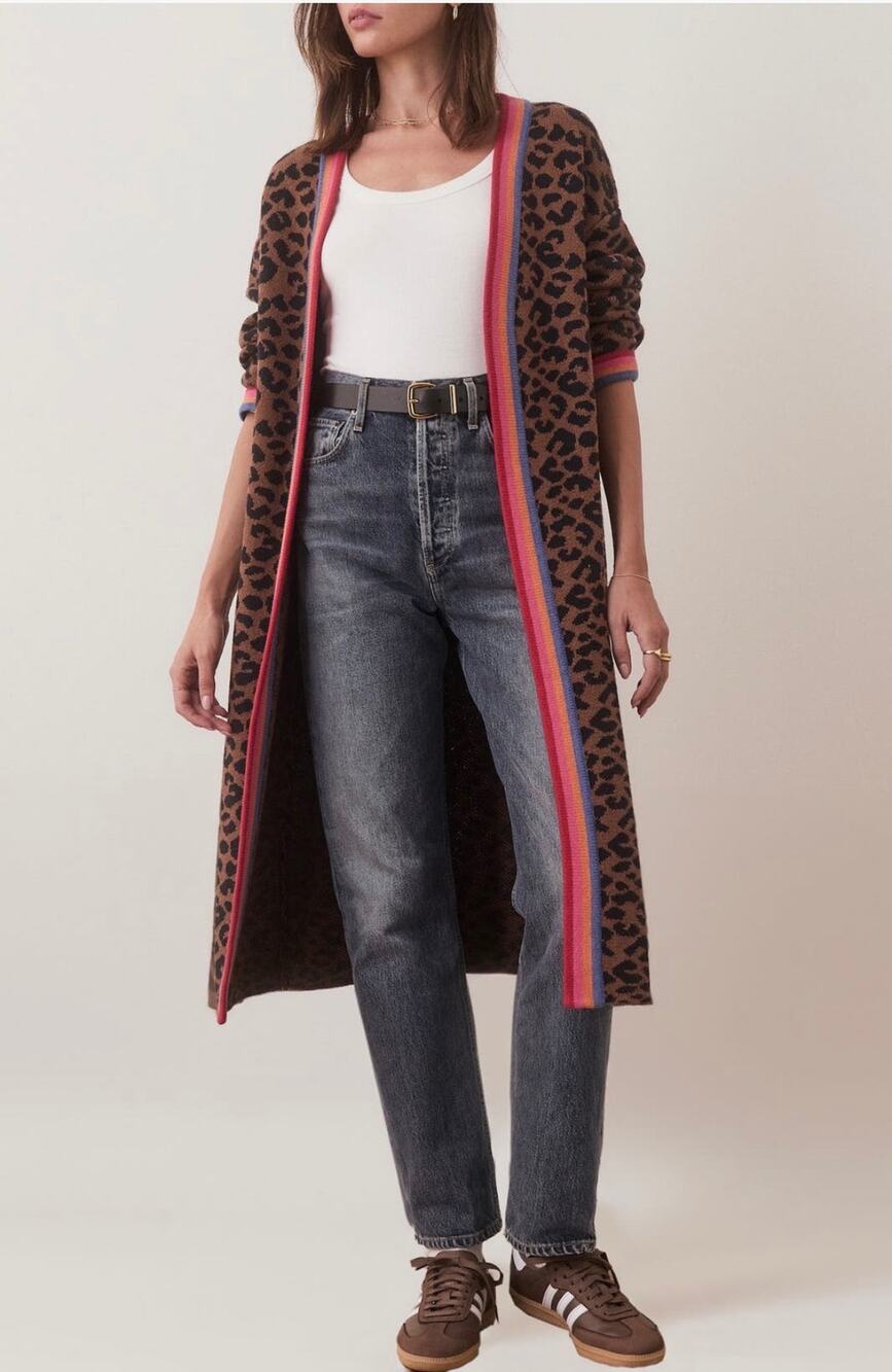 Marine Layer Martha Sweater Coat Duster Cardigan, Leopard, M